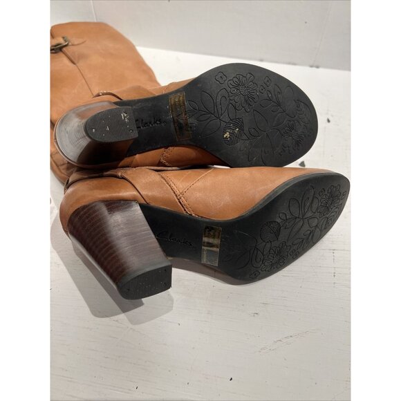 CLARKS 63088 Mission Brynn Womens Size 6.5 Brown Leather Knee High Boots Bootie - Picture 8 of 14